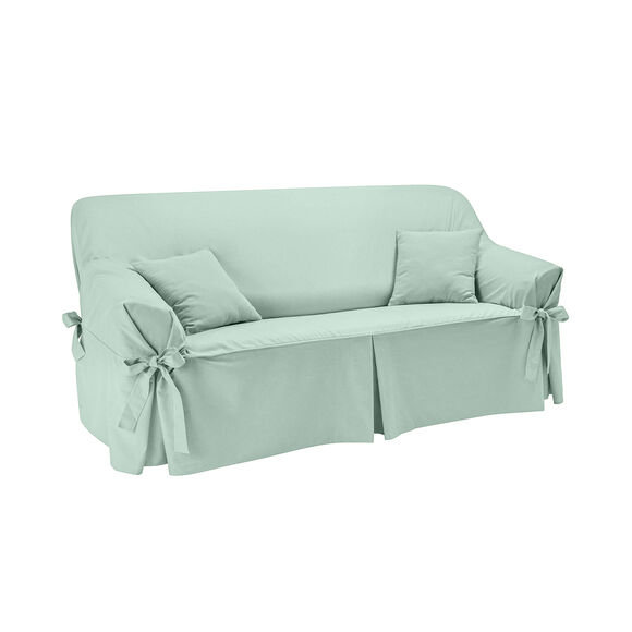 Housse bachette coton uni nouettes fauteuil canapés (vert amande) Housse bachette coton uni nouettes fauteuil canapés (vert amande)